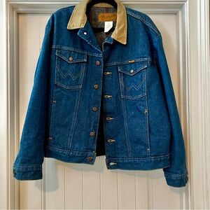 Wrangler denim jacket, fully flannel-lined. Men’s 44, new without tags.